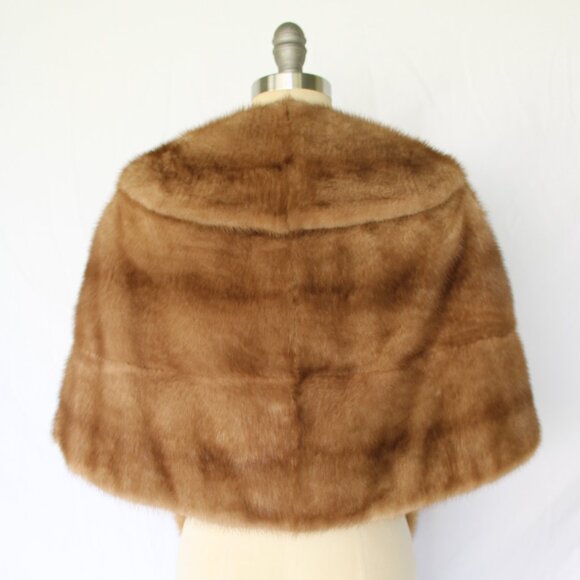 Vintage Mink fur stole wrap cape coat Jacket shawl brown tan Jackie O 1960's - Picture 9 of 10